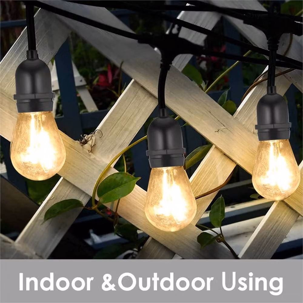 NESTLUNE Heavy Duty LED Outdoor Festoon String Lights, E27, IP65 Waterproof, Warm White, 10m, Black – 4
