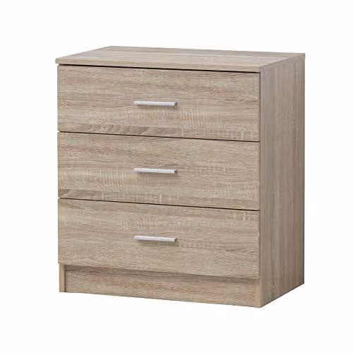 Timber Art Design 3 Drawer Bedroom Chest of Drawers in Sonoma Oak Finish, W: 69 cm, D: 40 cm, H: 60 cm – 1