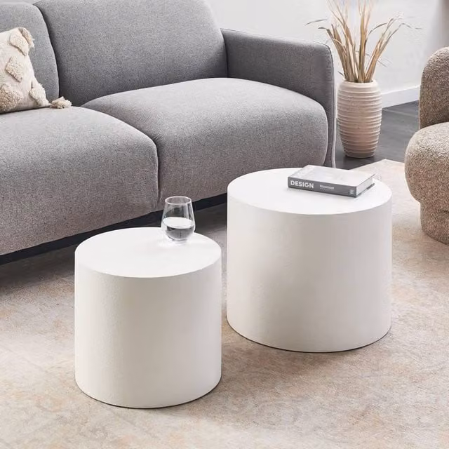 Wyld and Coco Set of 2 Round Nesting Coffee Tables with White Matt MDF Tops – 1