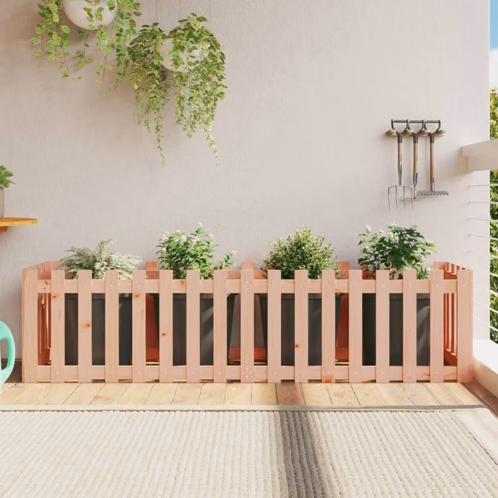 Berkfield Home Garden Raised Bed with Fence Design in Brown Solid Wood W/D/H: 200 x 50 x 50 cm – 2