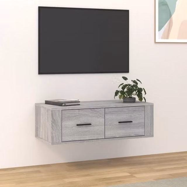 Berkfield Home Hanging TV Cabinet in Grey Sonoma, W/D/H: 80 x 36 x 25 cm
