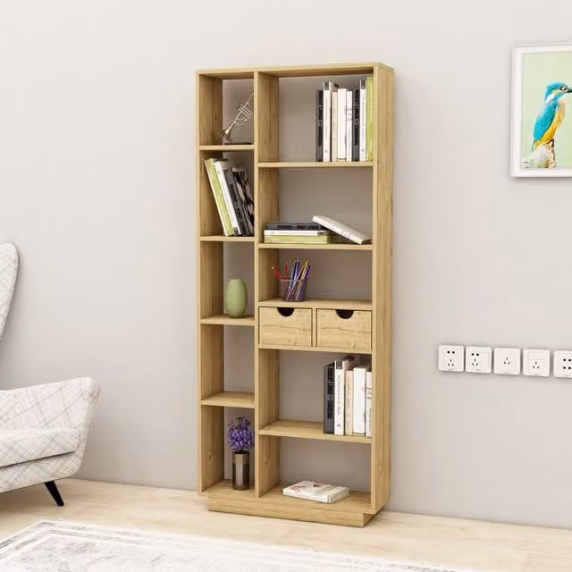 Destina Home LTD Revna Modern Bookcase with Drawers and Shelves in Sapphire Oak