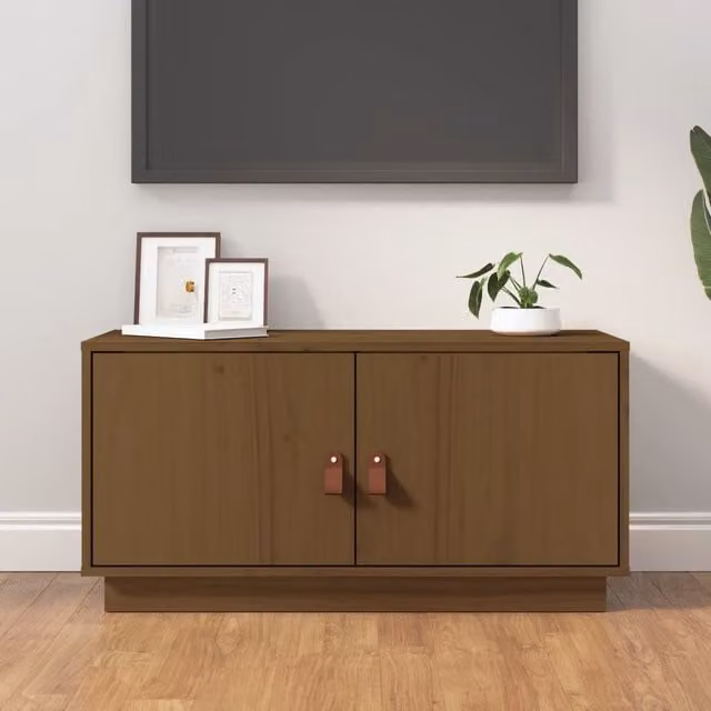 Berkfield Home Rustic Solid Wood Pine TV Cabinet in Brown, W/D/H: 80 x 34 x 40 cm – 1