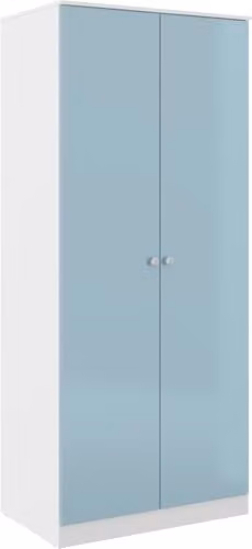 Seconique Denver 2 Door Glossy Wardrobe in White and Blue, H 175 x W 75 x D 48 cm