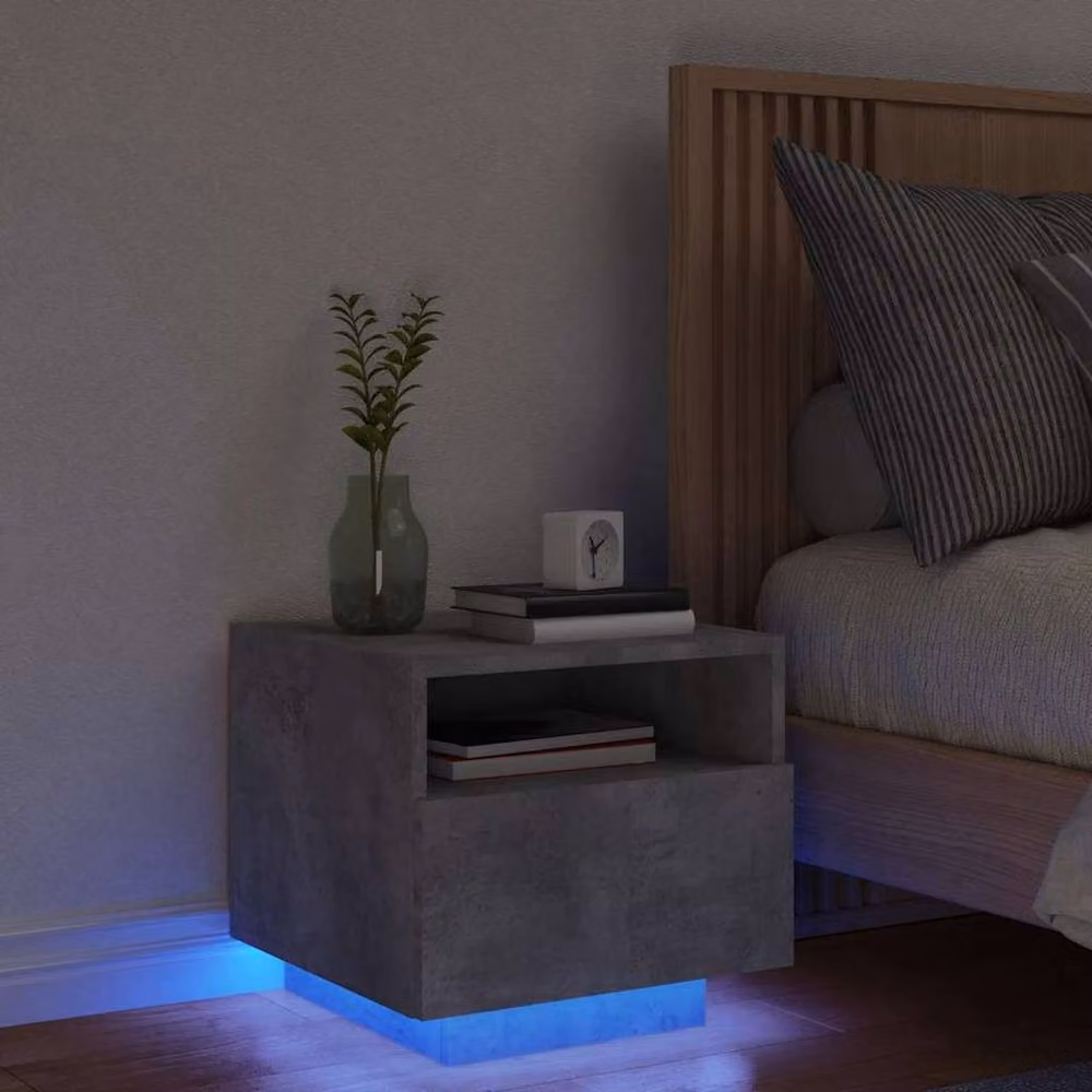 Berkfield Home Modern Bedside Cabinet with Integrated LED Lights in Grey, W/D/H: 40 x 39 x 37 cm – 2
