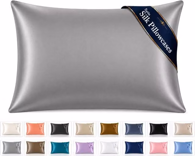 Pamposh Pack of 2 Ultra Soft Mako Satin Silk Pillow Cases in Grey – 1