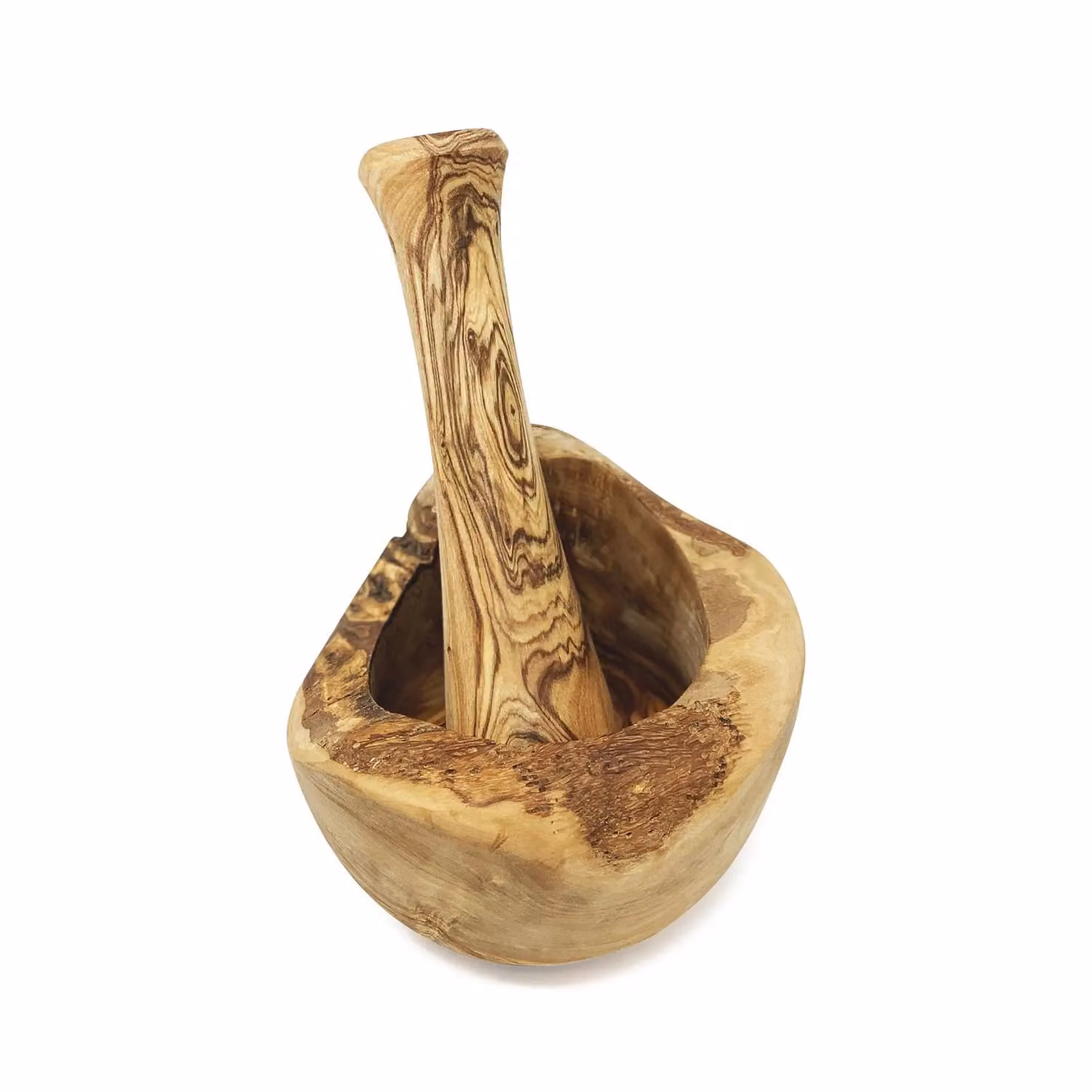 Verano Spanish Ceramics Brown Olive Wood Round Mortar and Pestle Set, Diameter: 14 cm – 2