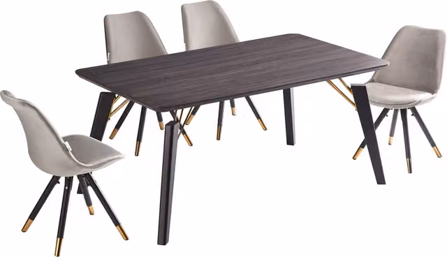 Life Interiors Sofia Cosmo LUX Rectangular Dining Set with Table and 4 Chairs in Grey, Black and Gold