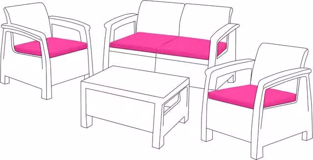 Keter 4 Piece Rattan Garden Furniture Replacement Cushion Set in Pink with Water Repellent and Washable Polyester Covers