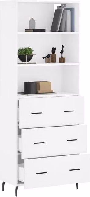 Berkfield Home Modern White Highboard with Doors and Open Shelves, W/D/H: 69.5 x 34 x 180 cm
