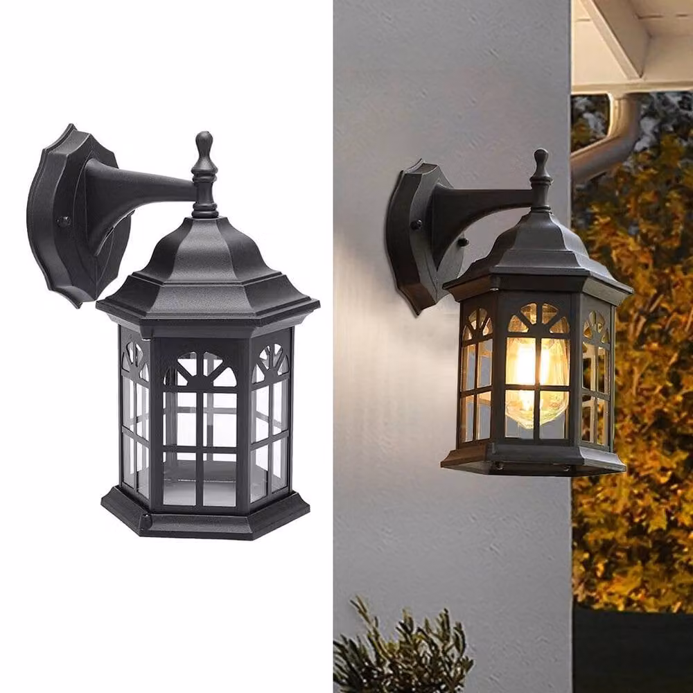 EONLION Antique Black Wall-Mounted Lantern Light with Transparent Glass and Aluminium Body for Garden, Balcony or Terrace – 5