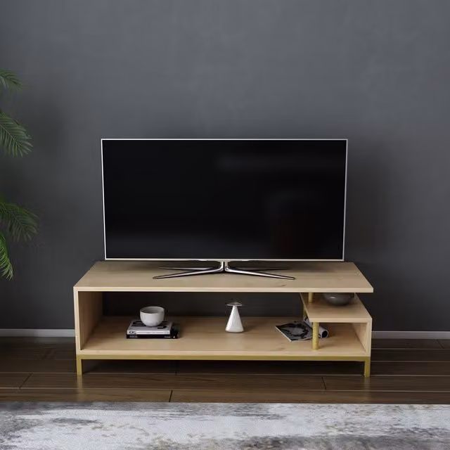 Decorotika Modern Gold and Brown TV Unit in Metal and Wood, W: 120 cm