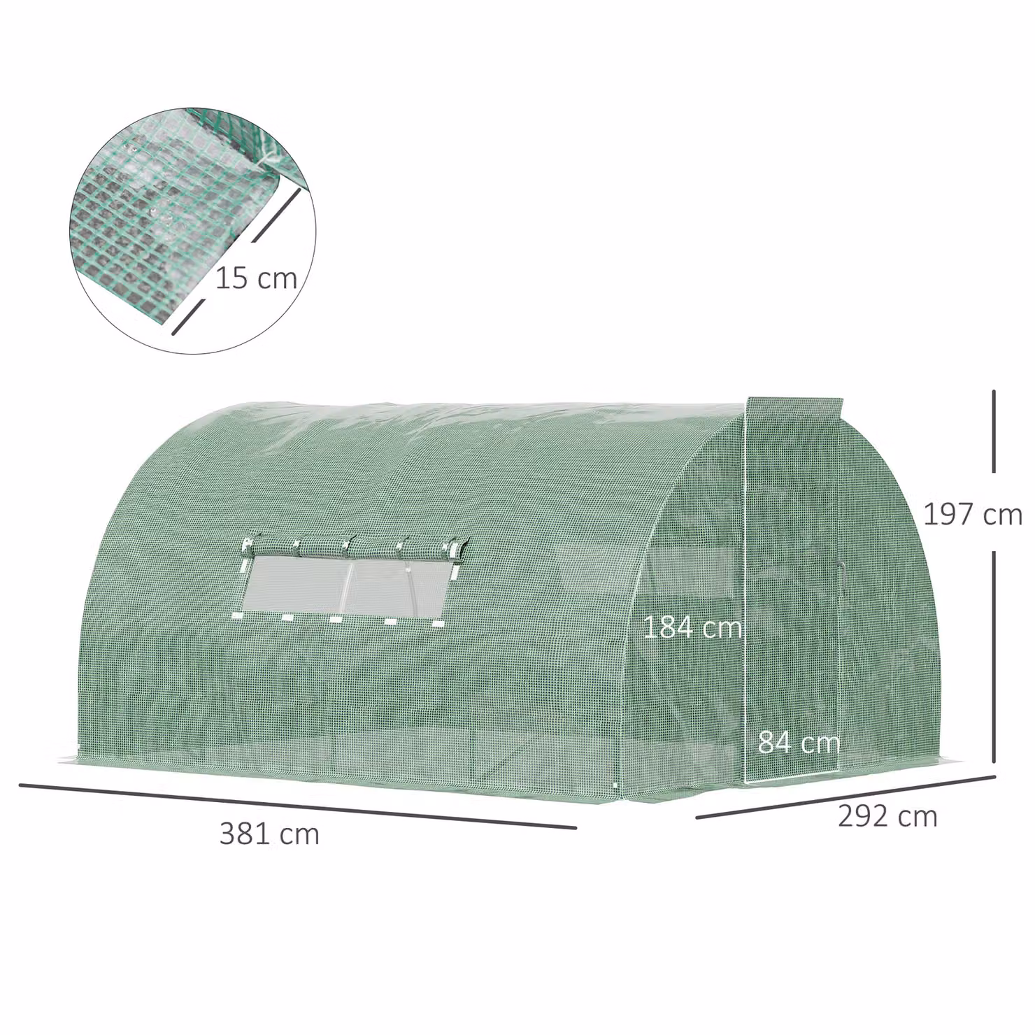 Outsunny Green Reinforced Polytunnel Greenhouse with Steel Frame, Metal Hinged Door and Mesh Windows, W/D/H: 4 x 3 x 2 m – 2