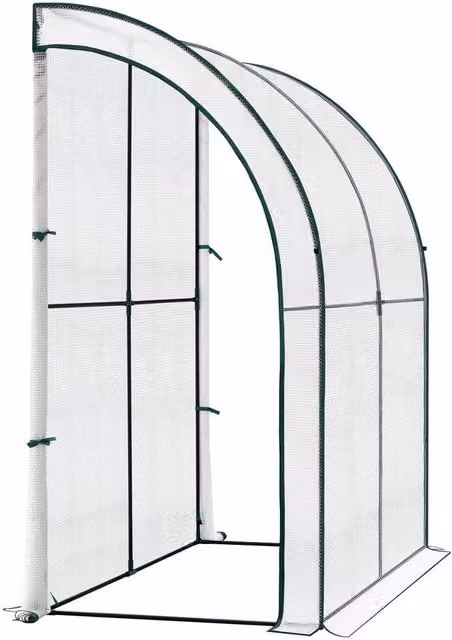 NESTLUNE White Lean-to Walk-in Greenhouse with 2 Zipped Roll-up Doors, W: 200 cm, D: 100 cm, H: 210 cm