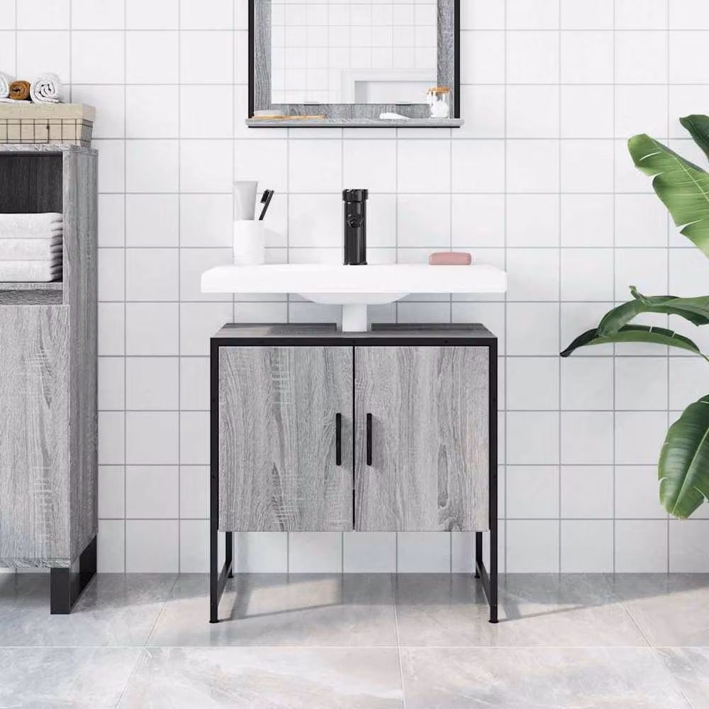 Berkfield Home Grey Sonoma Wall Mounted Bathroom Sink Cabinet W/D/H: 60 x 33 x 60 cm – 3