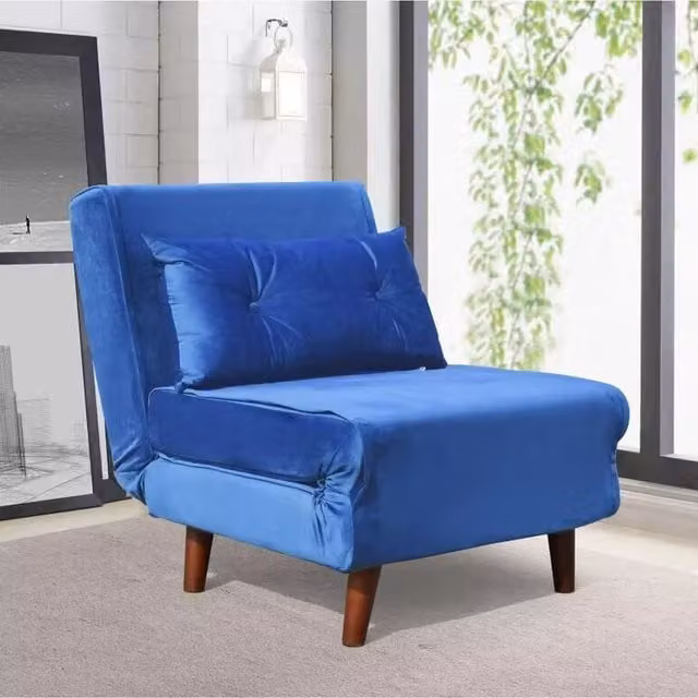 Comfy Living Navy Blue Velvet Fabric Pull Out Sofa Bed Chair