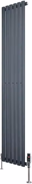 Monstershop Oval Single Column Steel Radiator and Valves with Thermostat Head, Anthracite Grey, H: 180 cm, W: 36 cm