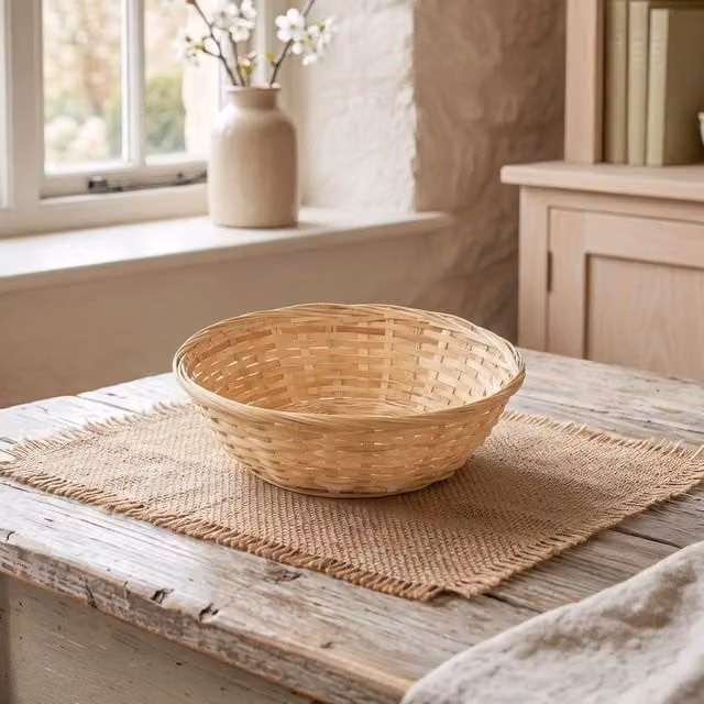 NESTLUNE Brown Natural Bamboo Round Wicker Toast and Bread Basket, W/D/H: 100 x 15 x 10 cm – 1