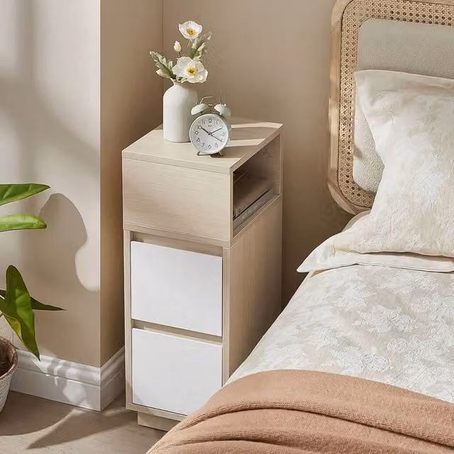 VASAGLE Slim Bedside Table with 2 Drawers, Brown
