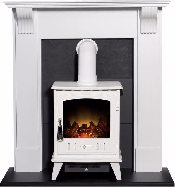 Adam Fires & Fireplaces Harrogate White and Black Fireplace with Aviemore White Stove