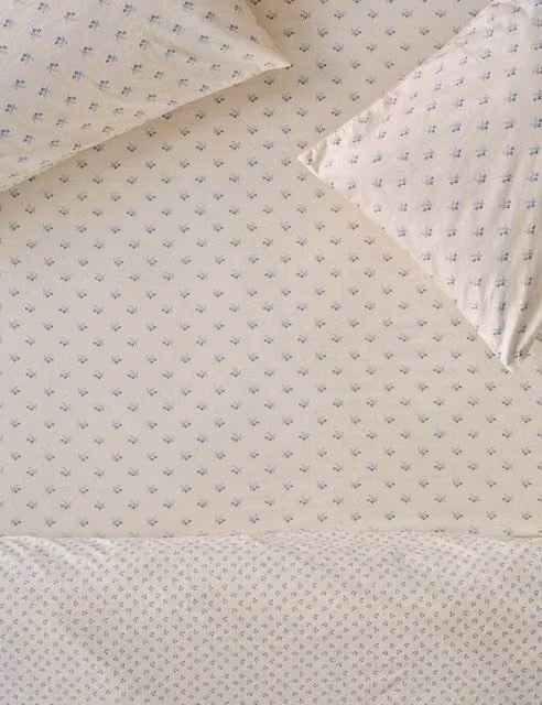 Piglet In Bed Martha Floral Washed Cotton Fitted Sheet, Light Blue Mix, 180 x 200 cm
