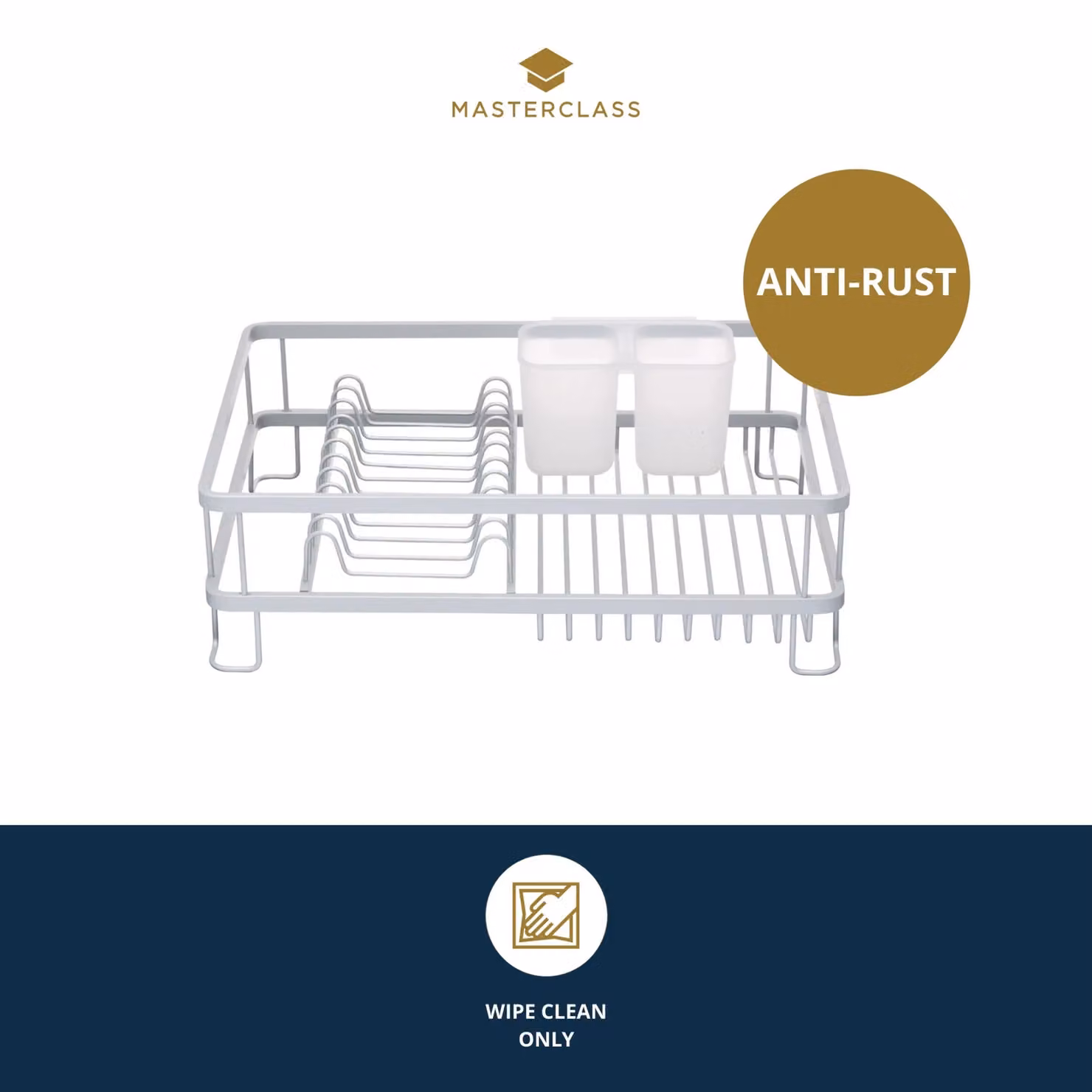 MasterClass Grey Aluminium Anti-Rust Dish Drainer with Cutlery Holder – 2