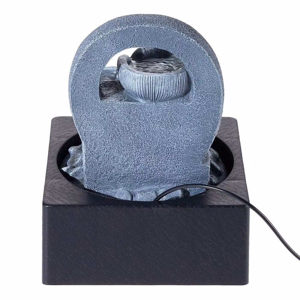 Garden Sanctuary Tabletop Waterfall Fountain with LED Lighting in Grey – 3