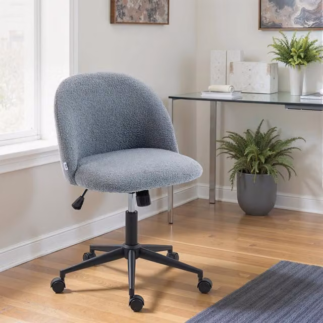 HOMCOM Teddy Fleece Bouclé Swivel Task Chair with Castors, Grey
