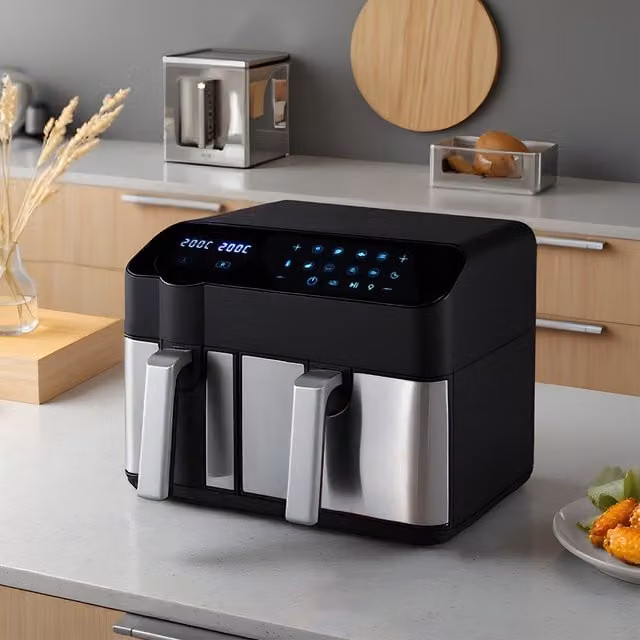 Livingandhome Dual Zone Air Fryer with Digital Display and Timer, Silver