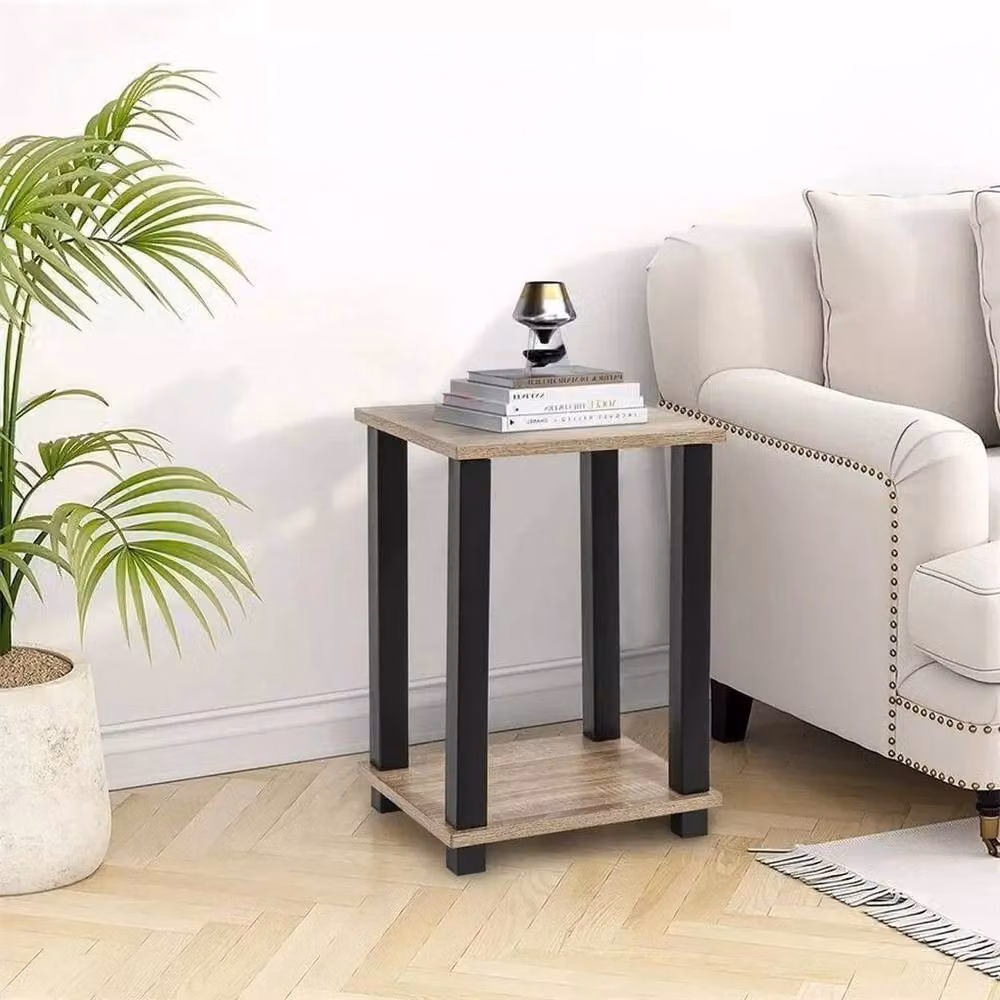 EONLION 2 Tier Side Table with Shelf in Brown Light Walnut – 2