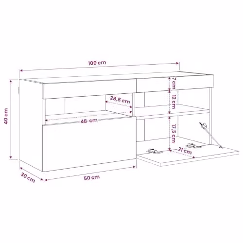 vidaXL Modern Wall-Mounted TV Cabinet in Black Matt MDF with Integrated Lighting and Internal Shelves, W/D/H: 100 x 40 x 40 cm – 3