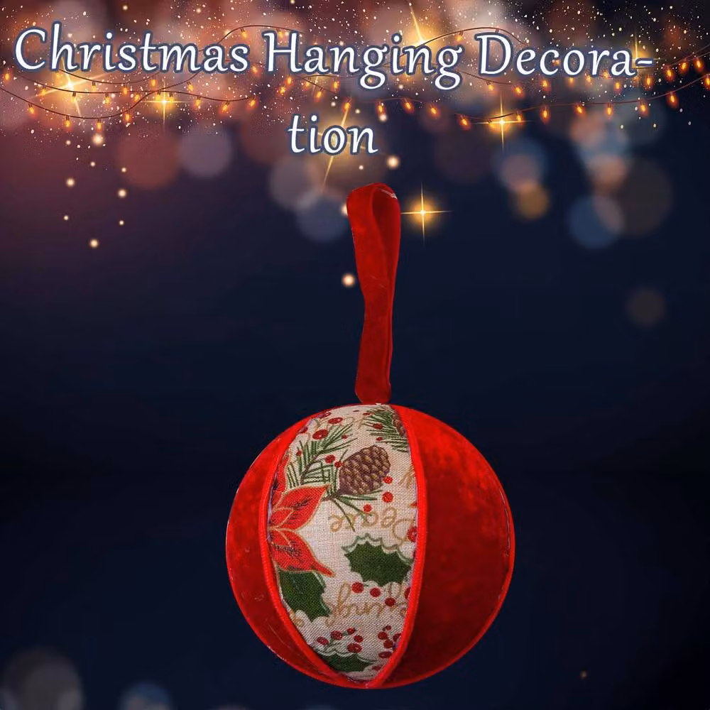VFM e-Store Red Floral Textile Christmas Hanging Bauble, W/D/H: 21 x 13 x 13 cm – 3