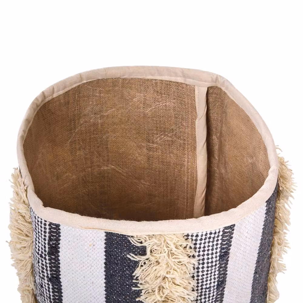 Wyld and Coco Set of 2 Open Weave Cotton Storage Baskets in Beige and Grey, W: 40 cm, D: 45 cm – 6