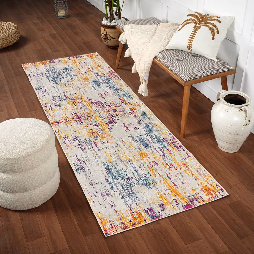Livabliss Floransa Abstract Modern Marble Living and Dining Room Rug, Multicolour (Grey, Pink, Yellow, Blue), W: 200 cm, D: 275 cm – 3