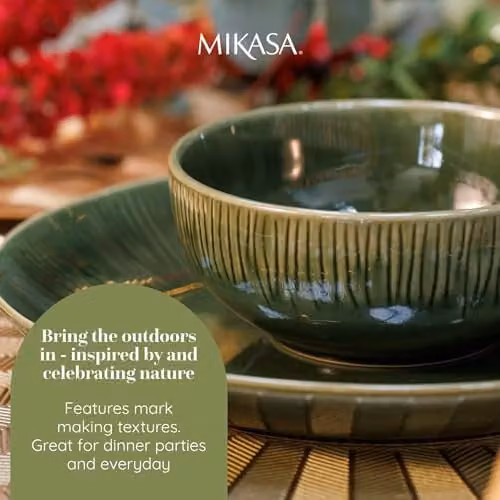 Mikasa Jardin Floral Stoneware Cereal Bowl Set, 4 Pieces, Green, Diameter: 15 cm – 4