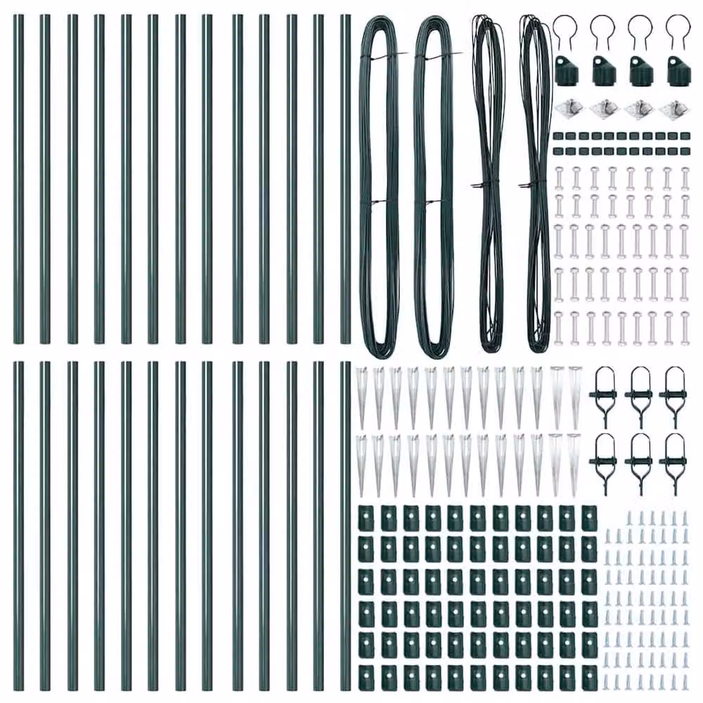Berkfield Home 26-Piece Galvanised Steel Round Fence Posts with Spike in Green, Height: 100 cm, Diameter: 32 mm – 4