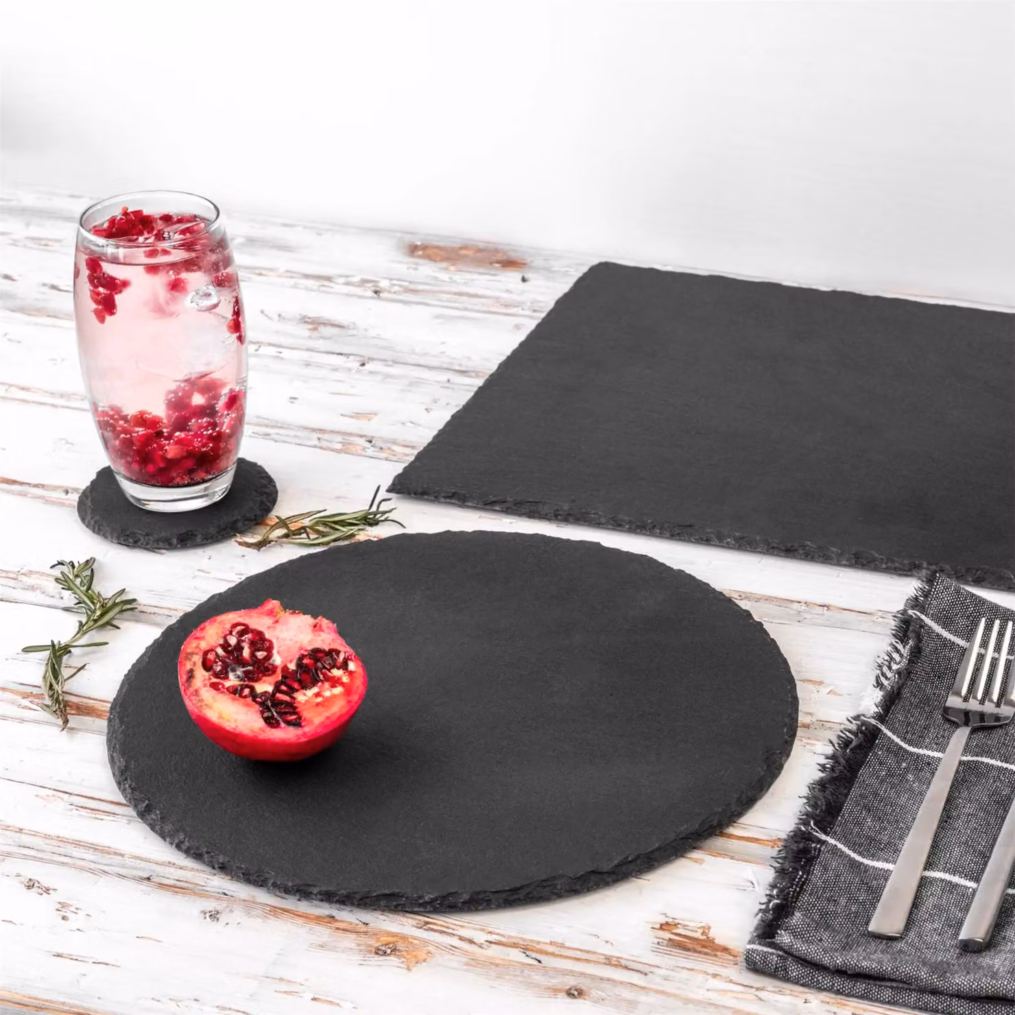 Argon Tableware 13 Piece Round Grey Slate Placemats and Coasters Set – 5