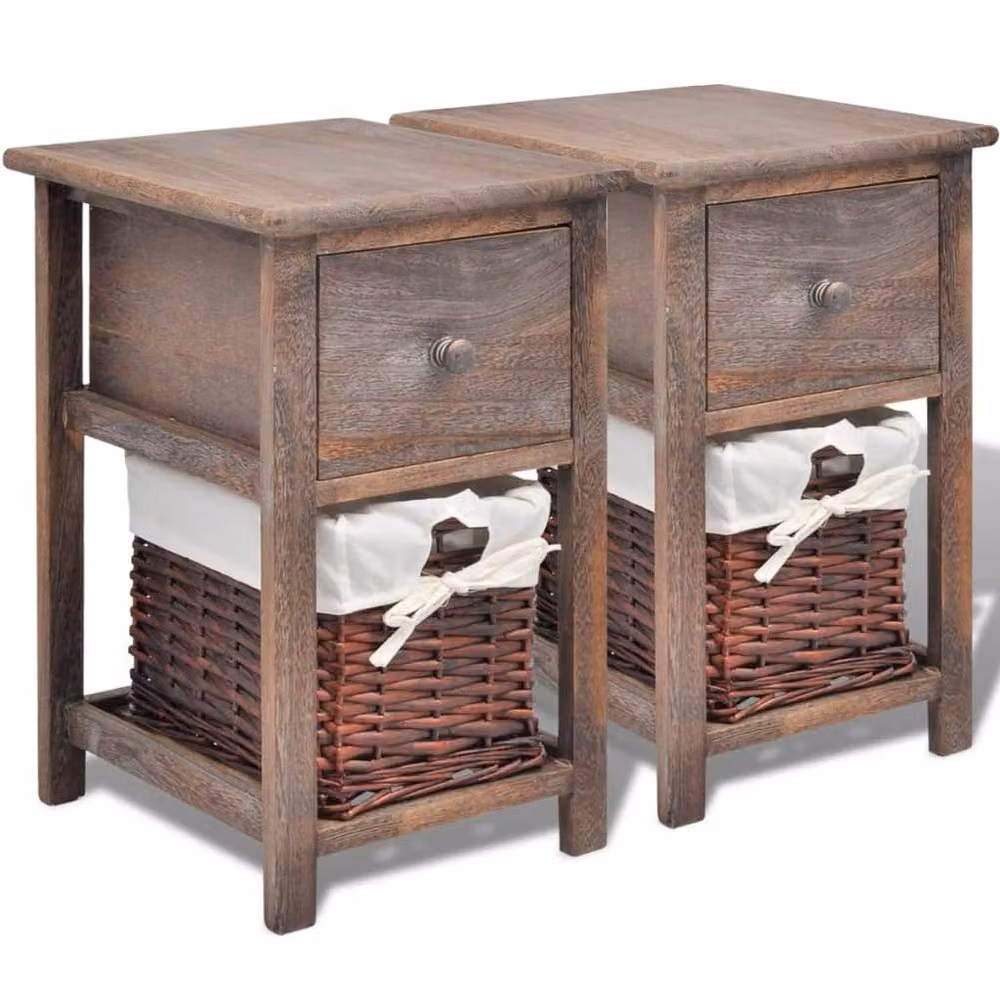 Berkfield Home Compact Bedside Cabinets, 2 Piece Set in Brown Wood – 3