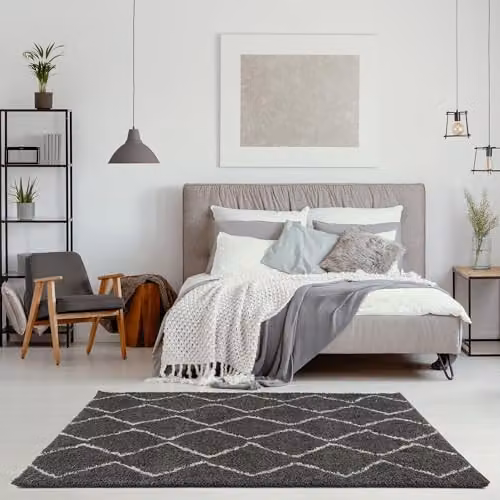 THE RUGS Modern Moroccan Boho Design Living Room and Bedroom Rug, Dark Grey/Ivory, W: 240 cm, D: 340 cm – 2
