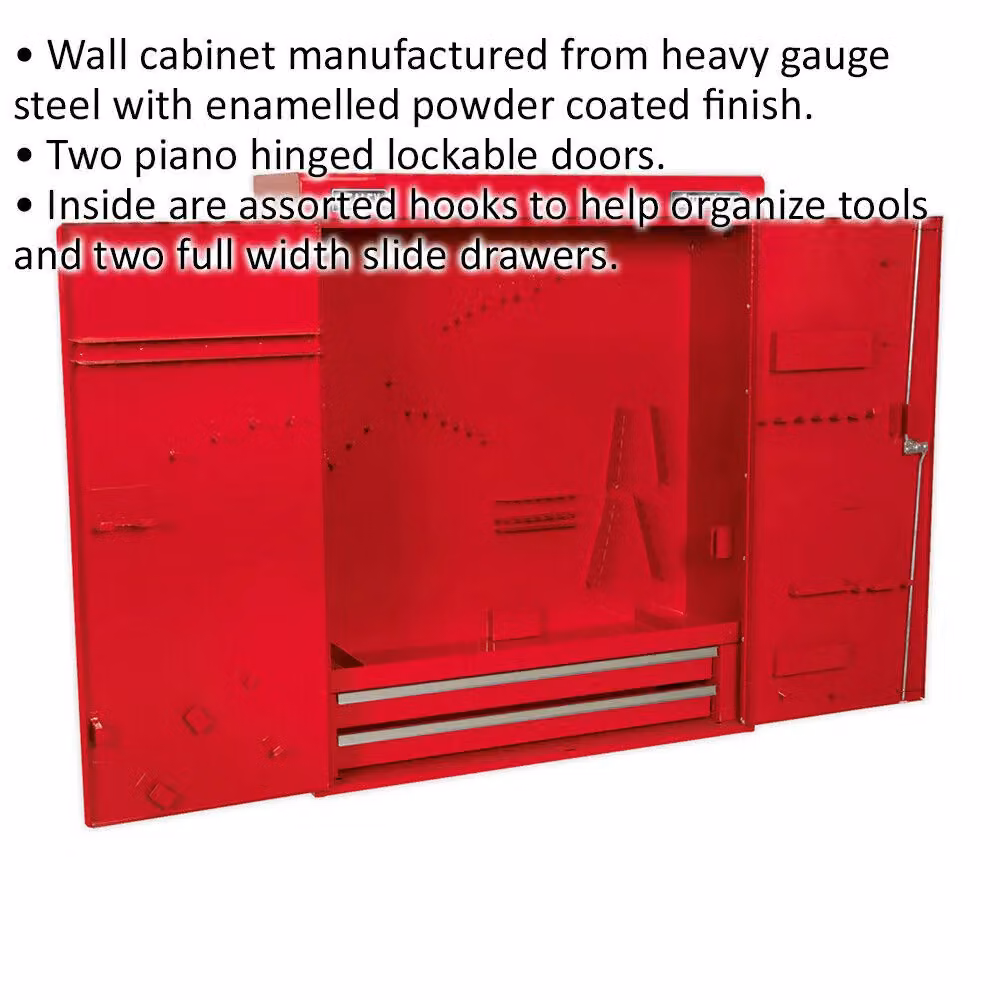 Loops Red Lockable Wall Mounted Tool Cabinet with 2 Drawers and Hinged Doors W/D/H: 75 x 22.5 x 89 cm – 2