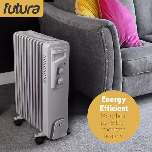 Futura 2500W Oil Filled Radiator, Portable Freestanding Electric Heater in Grey – 7