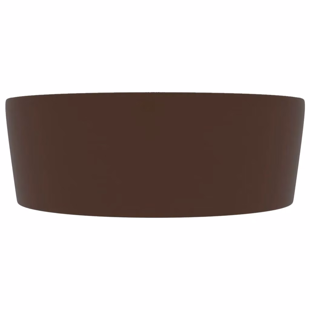 Berkfield Home Luxury Ceramic Round Countertop Wash Basin with Overflow, Matt Dark Brown, W/D/H: 36 x 36 x 13 cm – 3