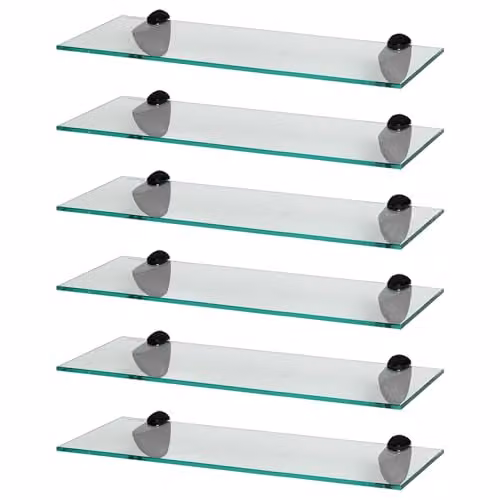 Harbour Housewares 6x Floating Glass Bathroom Shelves in Black and Transparent, W: 50 cm – 1