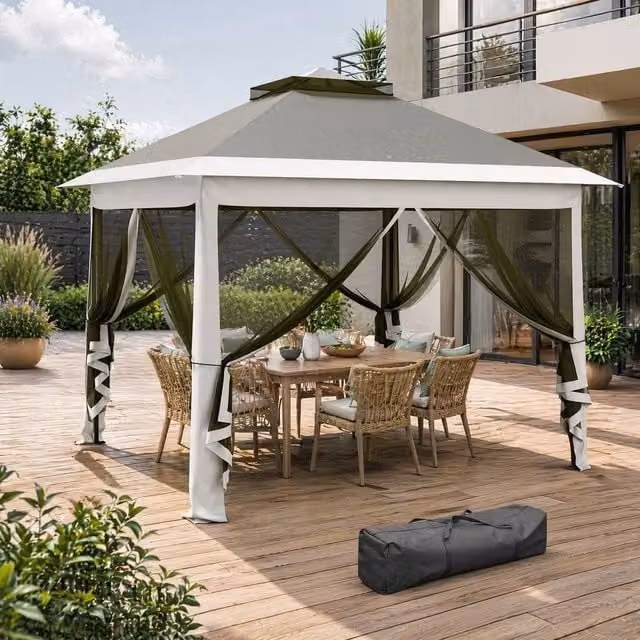 STILVORA Pop-Up Canopy Tent with Mesh Sidewalls in Grey, W/D/H: 330 x 330 x 288 cm – 1