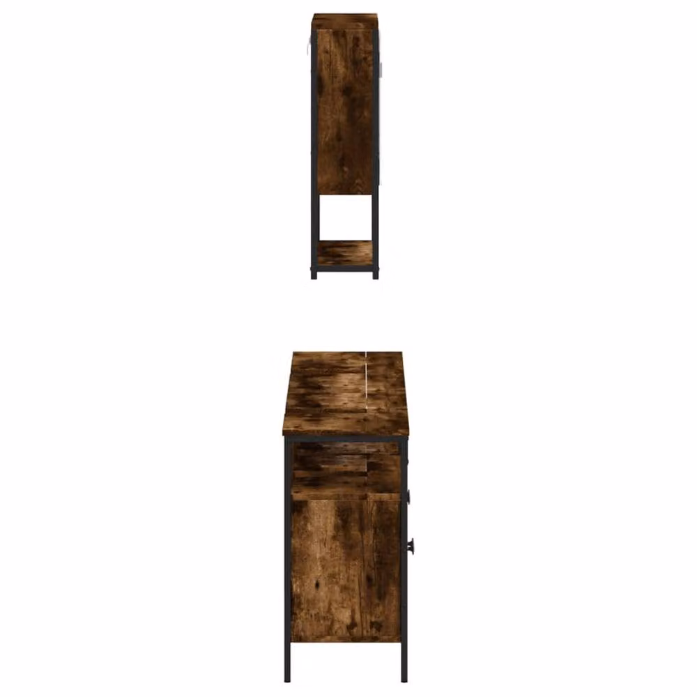 Berkfield Home 3 Piece Industrial Bathroom Furniture Set in Smoked Oak Brown – 3
