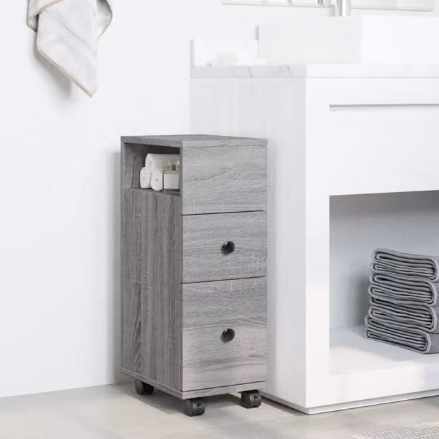 Berkfield Home Narrow Bathroom Cabinet with Wheels in Grey Sonoma, W: 23.0 cm, D: 33.0 cm, H: 65.0 cm
