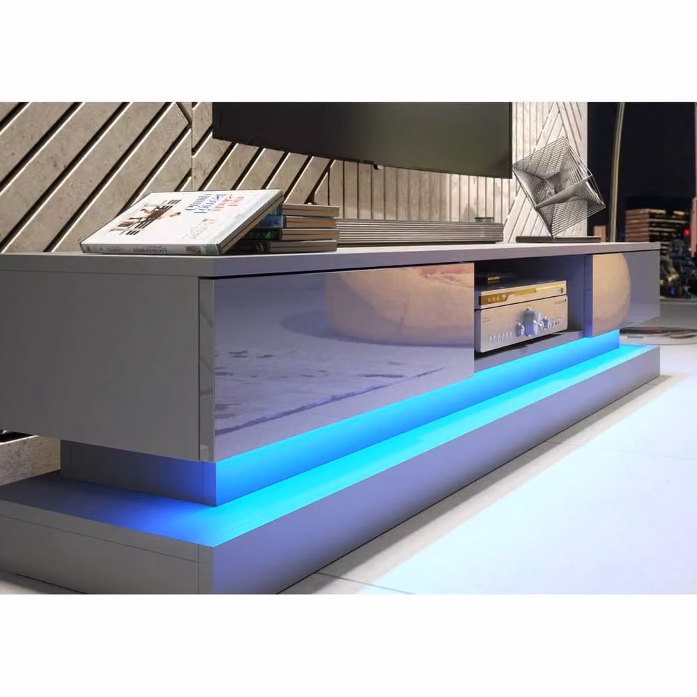 PAWNORA Modern Glossy TV Unit and Sideboard Cabinet in Grey – 4