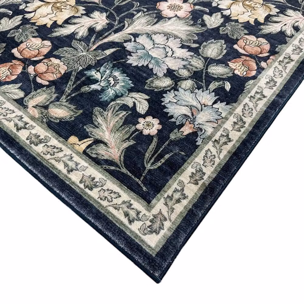 THE RUGS Classical Collection Midnight Florals Soft Pile Black Rug, W: 160 cm, L: 230 cm – 3