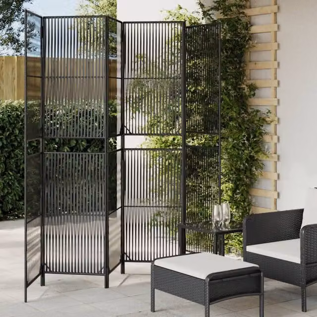 Berkfield Home 6 Panel Black Poly Rattan and Steel Room Divider