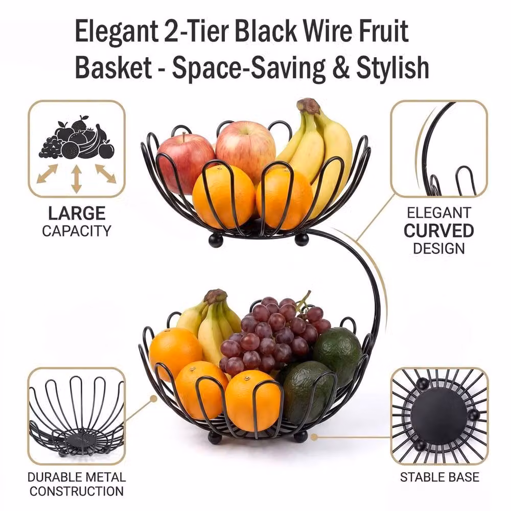 Havendro 2 Tier Metal Wire Fruit and Vegetable Storage Basket in Black – 2